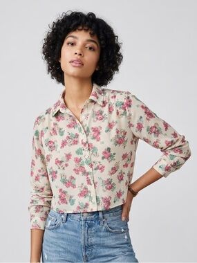 NAMELESS | Sheer Floral Cropped Button Down Blouse Sz L